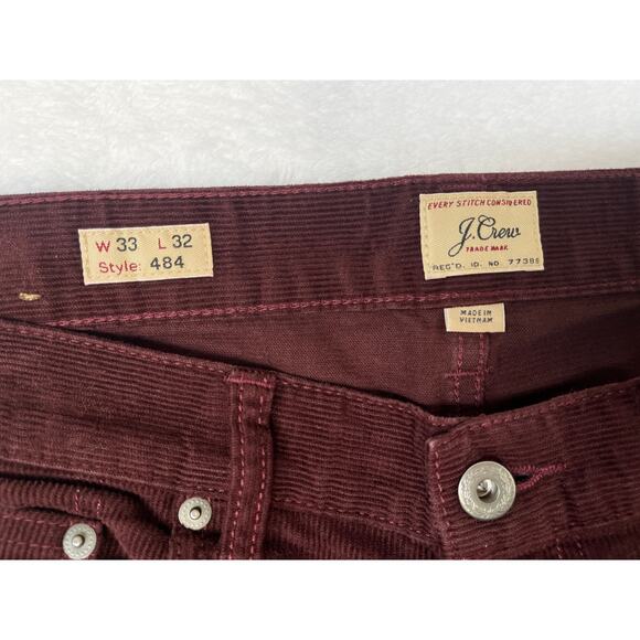 J. Crew Style 484 Men's Burgundy Corduroy Straight Leg sz 33x32 Preppy Classic - Picture 3 of 9